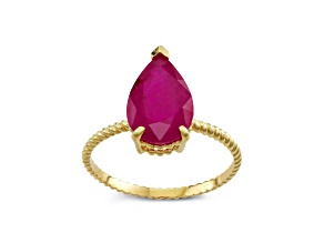 Pear Mahaleo® Ruby Solitaire 10K Yellow Gold Twist Band Ring 3.20ctw