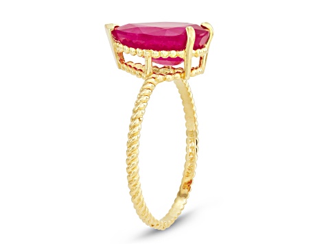 Pear Mahaleo® Ruby Solitaire 10K Yellow Gold Twist Band Ring 3.20ctw