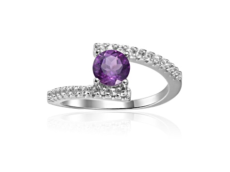 Amethyst with White Sapphire Accents Sterling Silver Bypass Ring, 1.11ctw