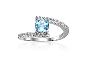 Blue Topaz with White Sapphire Accents Sterling Silver Bypass Ring, 1.11ctw