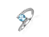 Blue Topaz with White Sapphire Accents Sterling Silver Bypass Ring, 1.11ctw