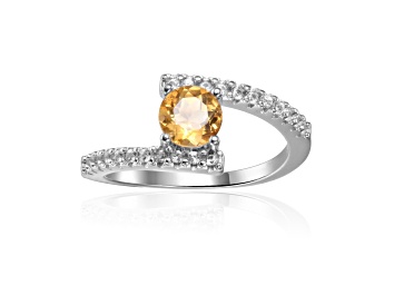 Picture of Citrine with White Sapphire Accents Sterling Silver Bypass Ring, 1.11ctw