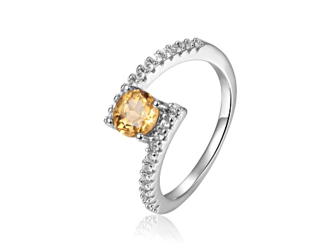 Citrine with White Sapphire Accents Sterling Silver Bypass Ring, 1.11ctw