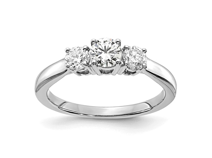 Rhodium Over 14K White Gold Lab Grown Diamond SI1/SI2, G H I, 3-Stone Engagement Ring