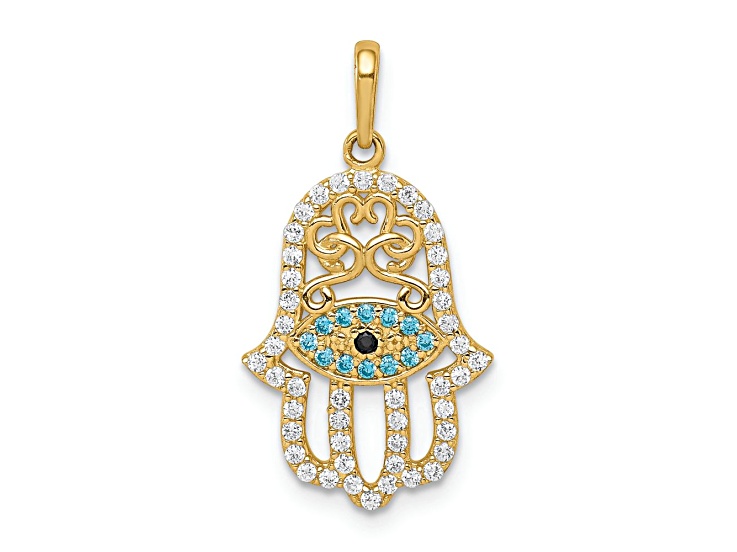 14k Yellow Gold Multi-colored Cubic Zirconia Hamsa Pendant