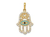 14k Yellow Gold Multi-colored Cubic Zirconia Hamsa Pendant