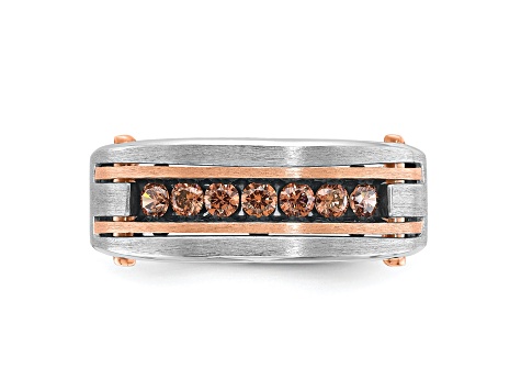 10K Rose Gold Men's Satin Brown Diamond Ring 0.49ctw