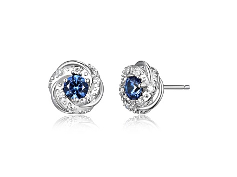 Blue Lab Created Sapphire Rhodium Over Sterling Silver Earrings