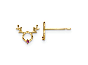 Picture of 14K Yellow Gold Red Cubic Zirconia Reindeer Post Earrings