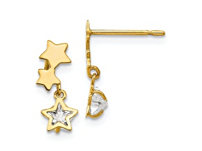 14K Yellow Gold Children's Star Dangle Earrings with Cubic Zirconia