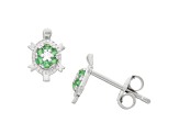Green Spinel And White Cubic Zirconia Rhodium Over Silver Children's Turtle Earrings 0.31ctw