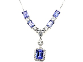 Tanzanite and White Zircon Rhodium Over Sterling Silver Necklace