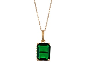 Green Emerald Simulant 10K Yellow Gold Pendant With Chain 4.50ct