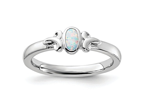 Sterling Silver Stackable Expressions Lab Created Opal Ring 0.08ctw