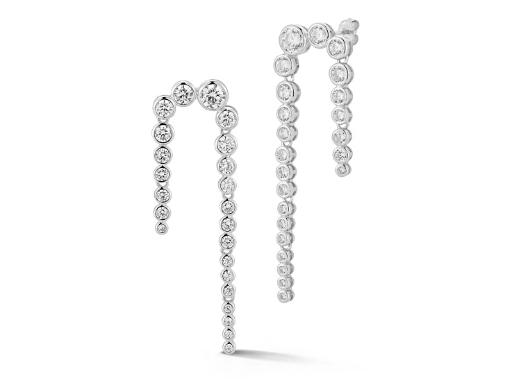 Rachel Zoe Rhodium Over Sterling Silver Graduating Tennis Drop Earrings with Cubic Zirconia
