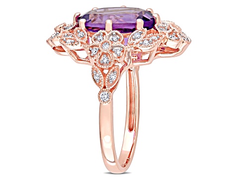 4ct Amethyst And 0.14ctw Diamond 14k Rose Gold Vintage Ring