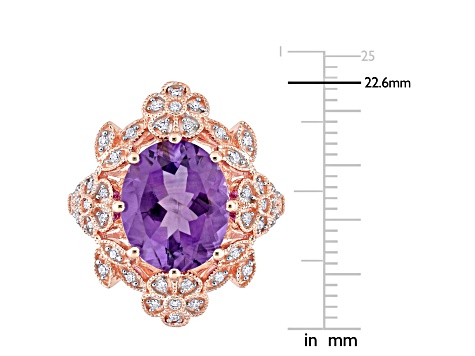 4ct Amethyst And 0.14ctw Diamond 14k Rose Gold Vintage Ring