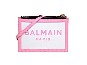 Balmain B-Army 26 Logo Canvas and Pink Leather Small Crossbody Bag