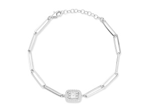 Sterling Statements Rhodium Over Sterling Silver CZ Link Bracelet