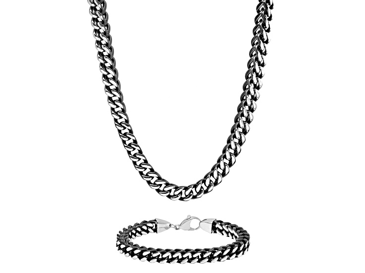 Black Ion-Plated Stainless Steel Franco Chain Necklace & Bracelet Set