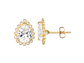 Pear Lab Created White Sapphire 10K Yellow Gold Stud Earrings 2.86ctw