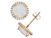 White Lab Created Opal 10K Yellow Gold Halo Earrings 3.08ctw