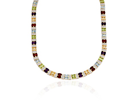 Multi-Gemstone 18k Yellow Gold Over Sterling Silver Tennis Necklace 16.52ctw