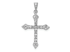 Rhodium Over 14k White Gold Diamond Cross Pendant