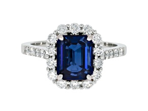 Rectangular Octagon Blue Sapphire and White Diamond Platinum Ring. 2.70 CTW