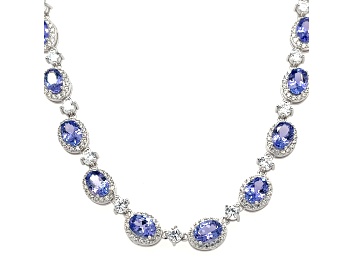 Picture of Tanzanite 8x6mm Oval and White Zircon Rhodium Over Sterling Silver Necklace