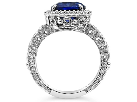 Judith Ripka Lab Created Sapphire With Bella Luce® Sterling Silver Halo Ring 5.76ctw