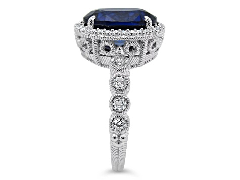 Judith Ripka Lab Created Sapphire With Bella Luce® Sterling Silver Halo Ring 5.76ctw