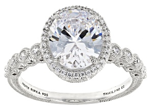 Judith Ripka Bella Luce® Diamond Simulant Rhodium Over Sterling Silver Halo Ring 4.10ctw