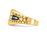 10K Yellow Gold Textured with Enamel and Lab Created Sapphire Blue Lodge Masonic Ring