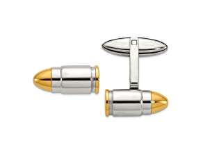 Stainless Steel Polished Yellow IP-plated Bullet Cuff Links