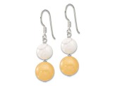 Sterling Silver Polished White Howlite and Yellow Jadeite Dangle Earrings