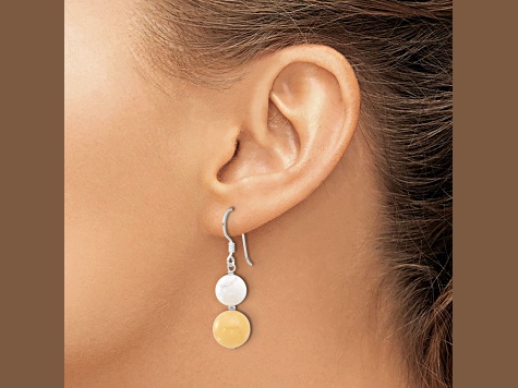 Sterling Silver Polished White Howlite and Yellow Jadeite Dangle Earrings