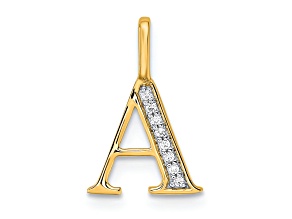 14K Yellow Gold Diamond Letter A Initial Pendant