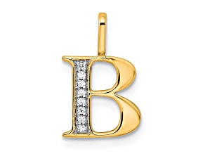 14K Yellow Gold Diamond Letter B Initial Pendant