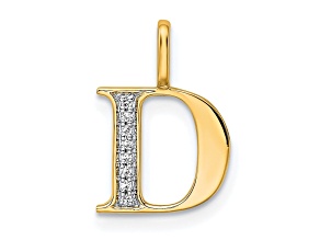14K Yellow Gold Diamond Letter D Initial Pendant