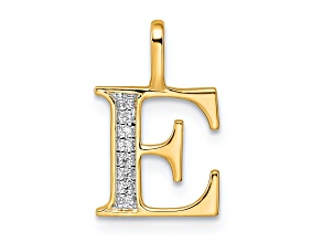 14K Yellow Gold Diamond Letter E Initial Pendant