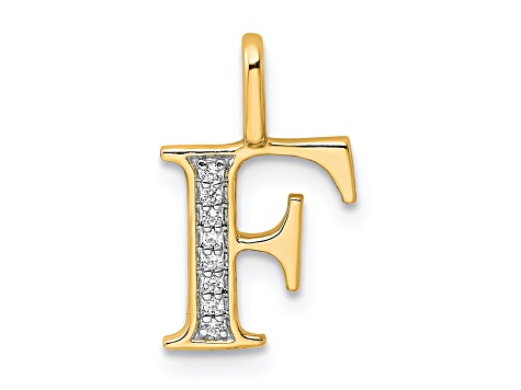 14K Yellow Gold Diamond Letter F Initial Pendant