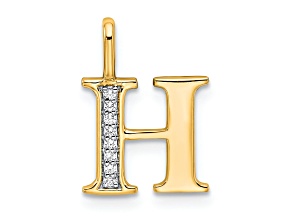 14K Yellow Gold Diamond Letter H Initial Pendant