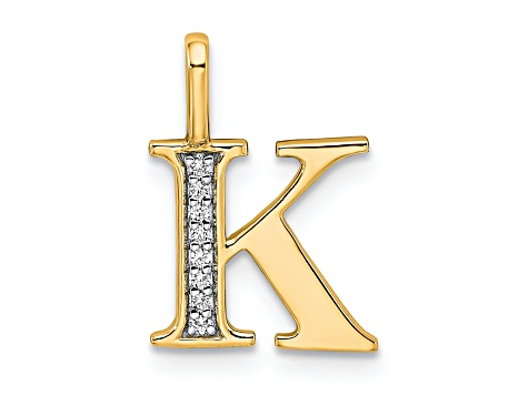 14K Yellow Gold Diamond Letter K Initial Pendant