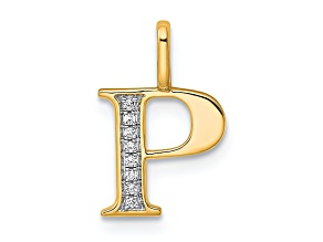 14K Yellow Gold Diamond Letter P Initial Pendant