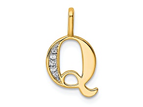 14K Yellow Gold Diamond Letter Q Initial Pendant