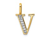 14K Yellow Gold Diamond Letter V Initial Pendant