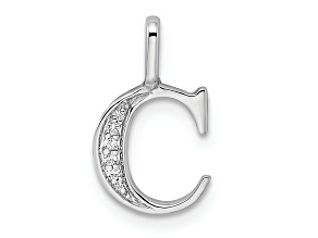 14K White Gold Diamond Letter C Initial Pendant