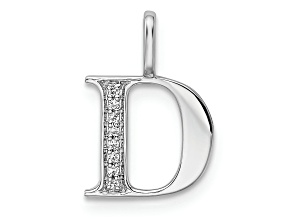 14K White Gold Diamond Letter D Initial Pendant