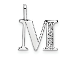 14K White Gold Diamond Letter M Initial Pendant